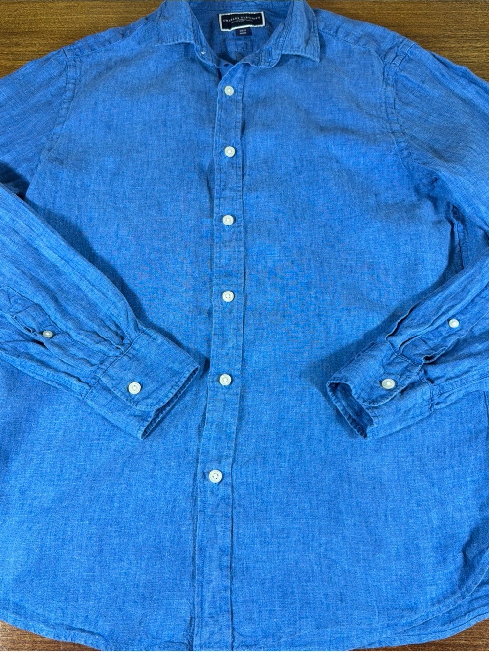 Charles Tyrwhitt Men's Blue Linen Button-Up Shirt Slim Fit M